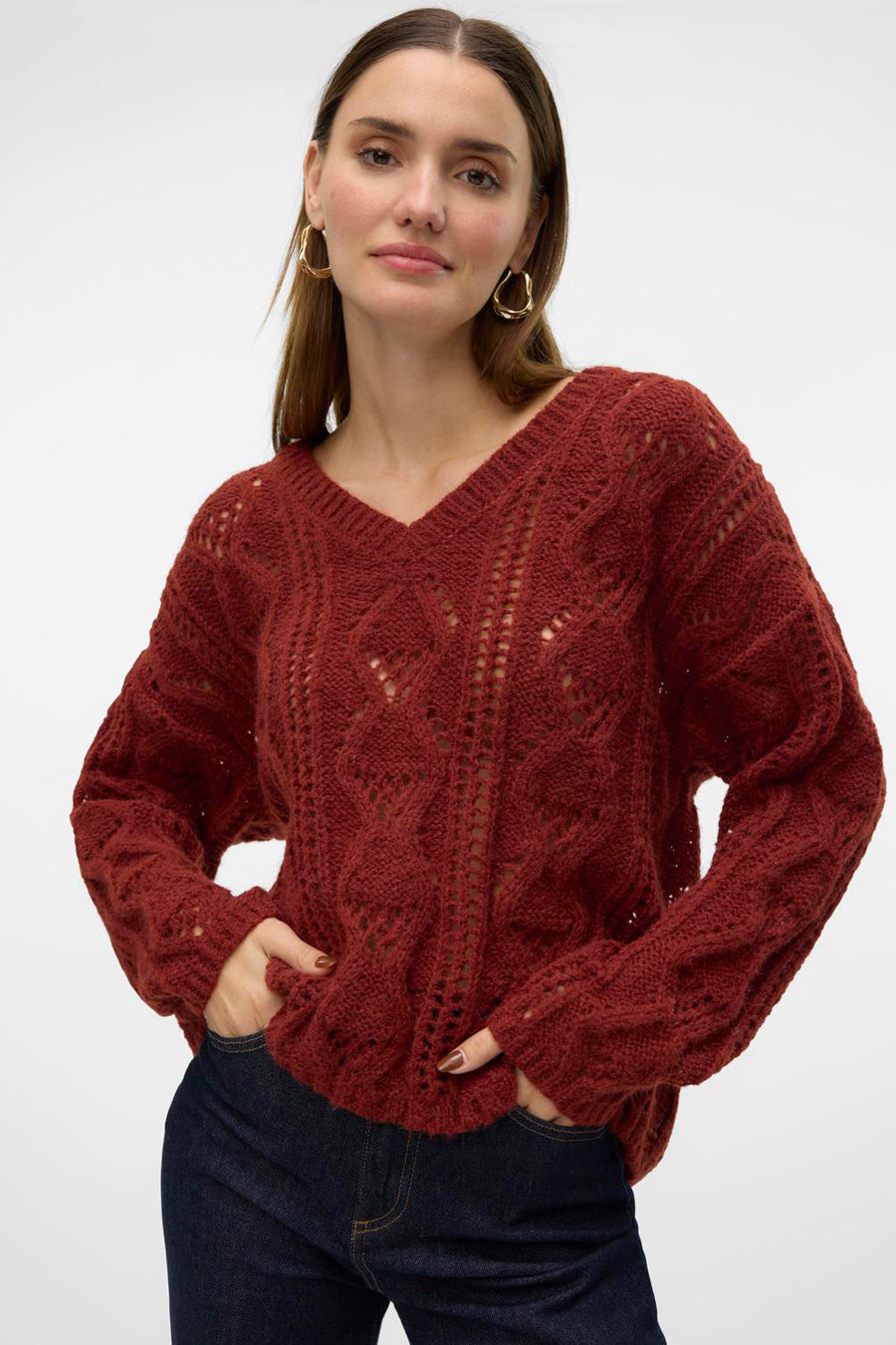 Trui met V-hals Bruin - VERO MODA®