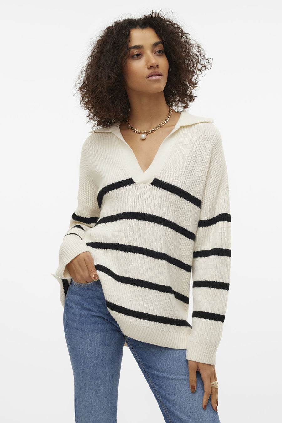 Trui met V-hals Beige - VERO MODA®