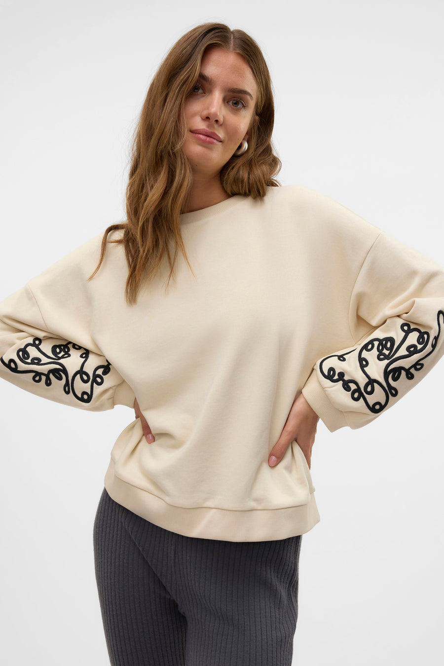 Sweater met ronde hals Ecru - VERO MODA®