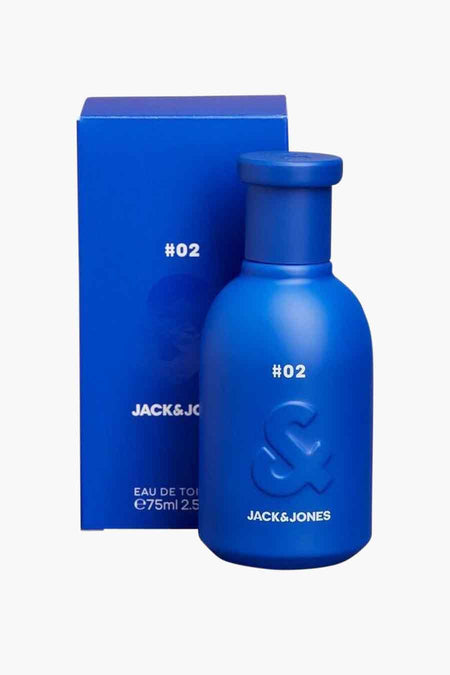 Blauw parfum van ACCESSORIES BY JACK & JONES, met "#02" label en minimalistisch ontwerp.