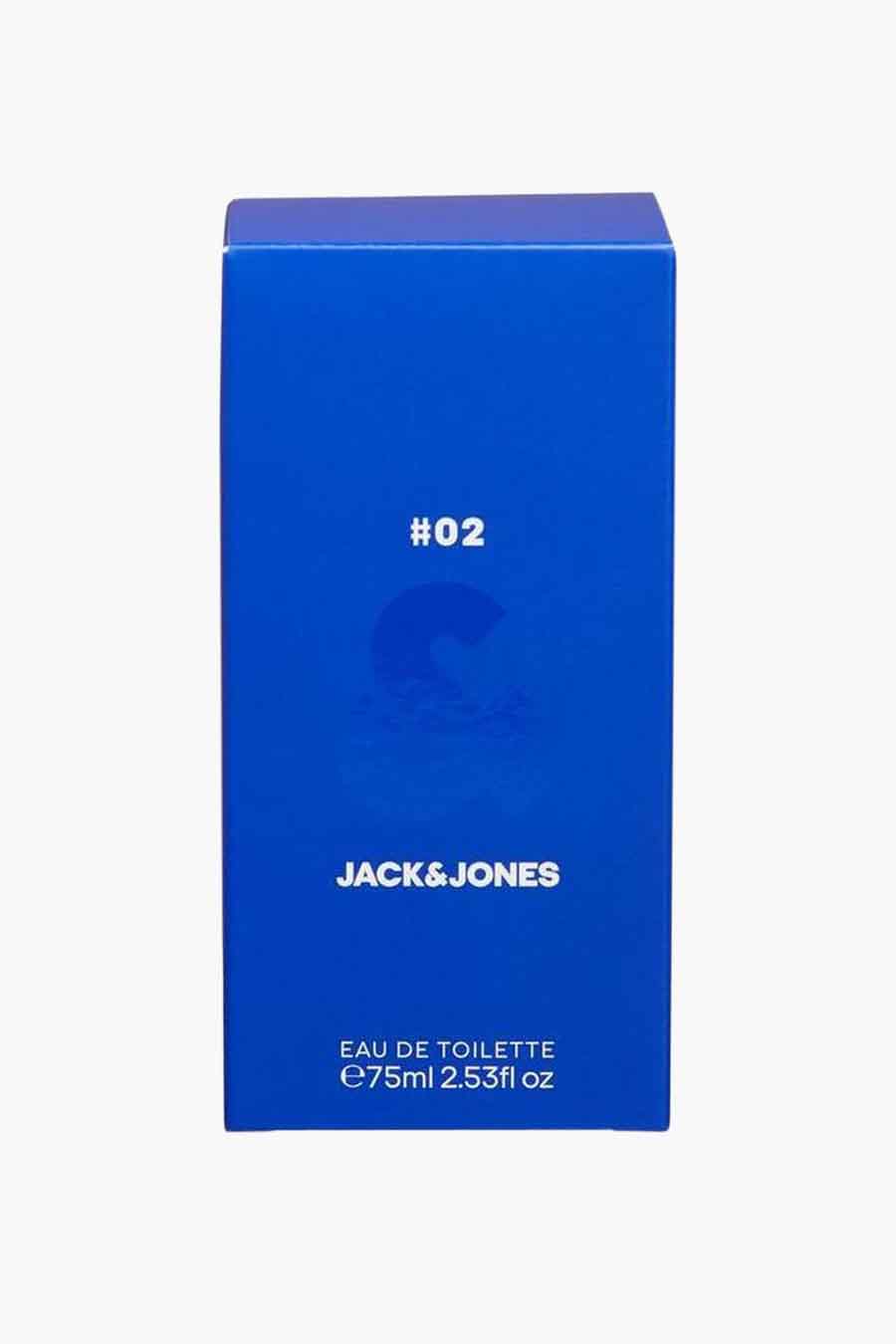 Blauw parfum van ACCESSORIES BY JACK & JONES in een rechthoekige fles met de aanduiding '#02'.