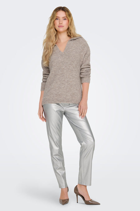 Trui met V-hals Beige - ONLY®