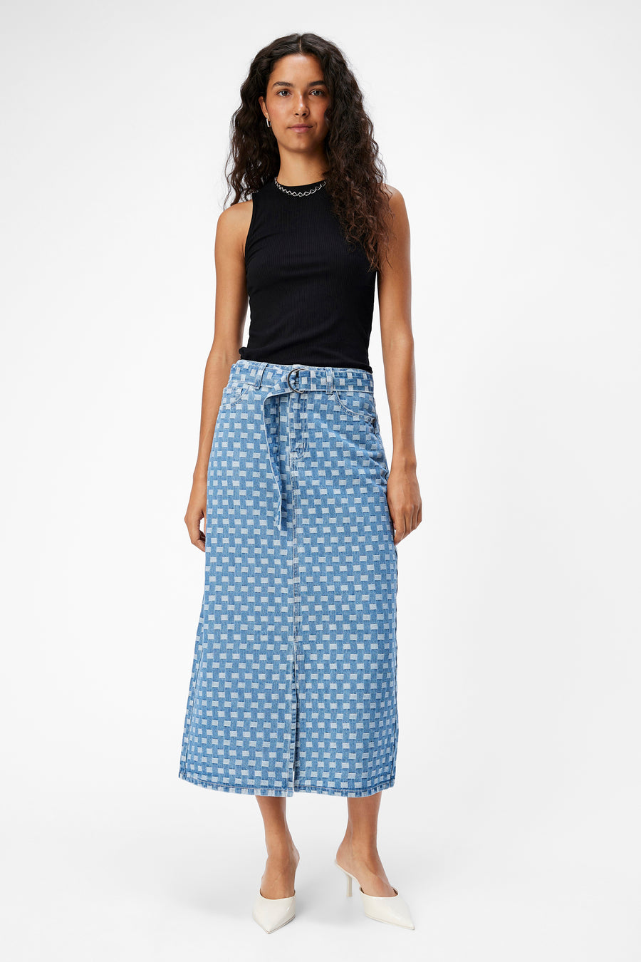 Rok 3/4 Mid blue denim - OBJECT