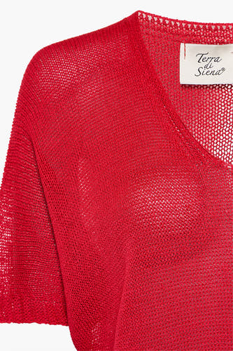 Trui met V-hals Rood - Terra di Siena