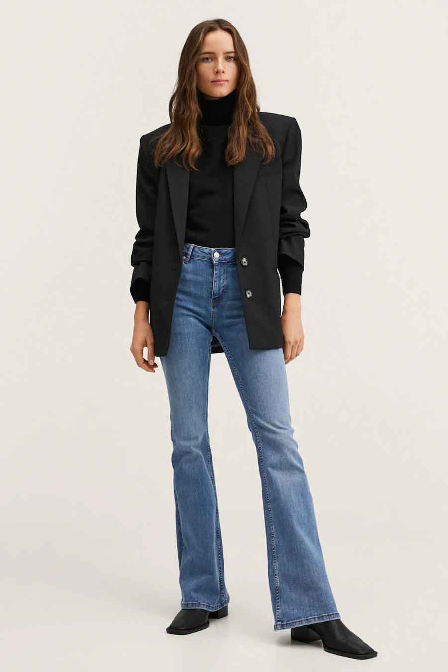 Jeans flared Mid blue denim - Mango