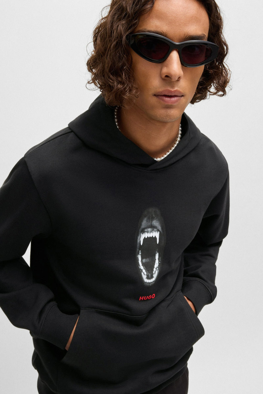 Sweater met kap Zwart - HUGO