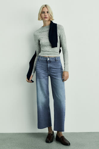 Jeans wide Dark blue denim - Mango