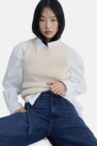 Jeans wide Dark blue denim - Mango