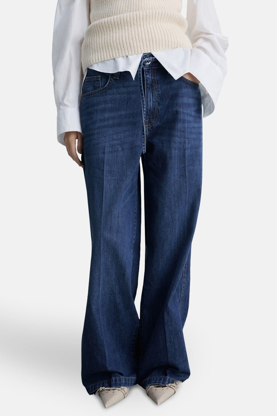 Jeans wide Dark blue denim - Mango