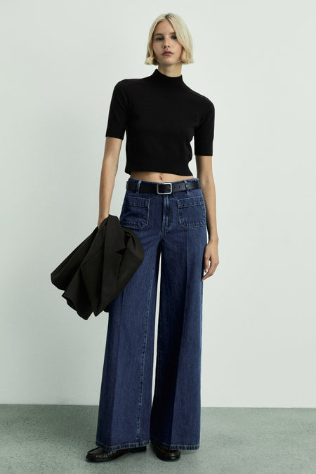 Jeans wide Dark blue denim - Mango