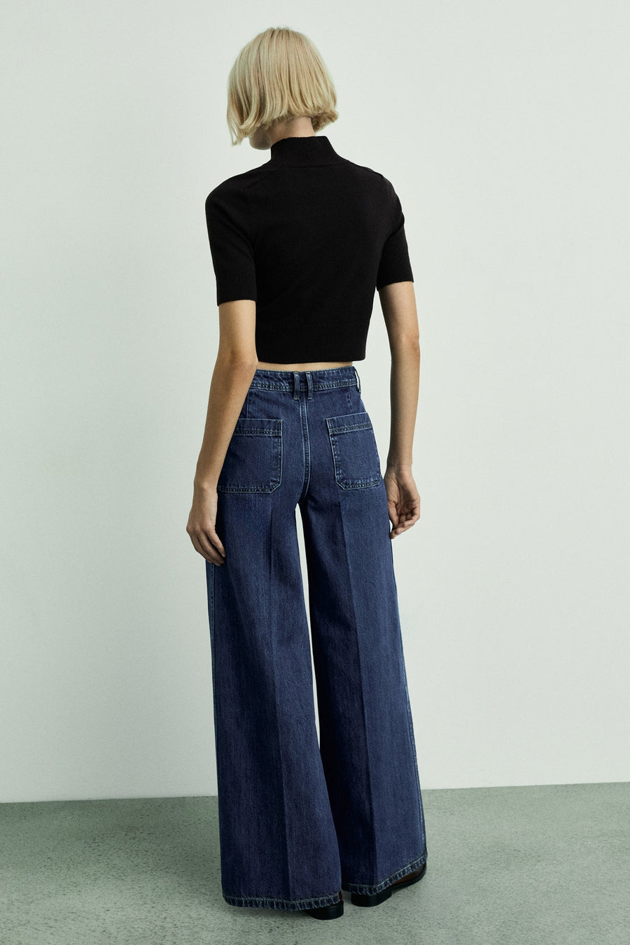 Jeans wide Dark blue denim - Mango