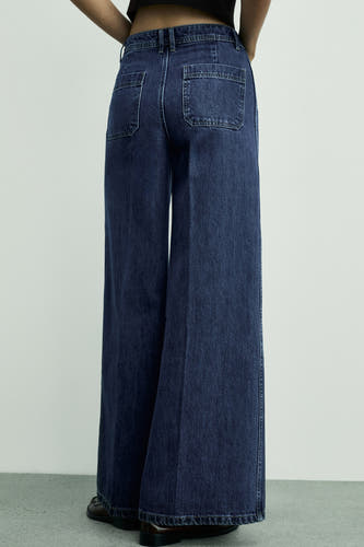 Jeans wide Dark blue denim - Mango