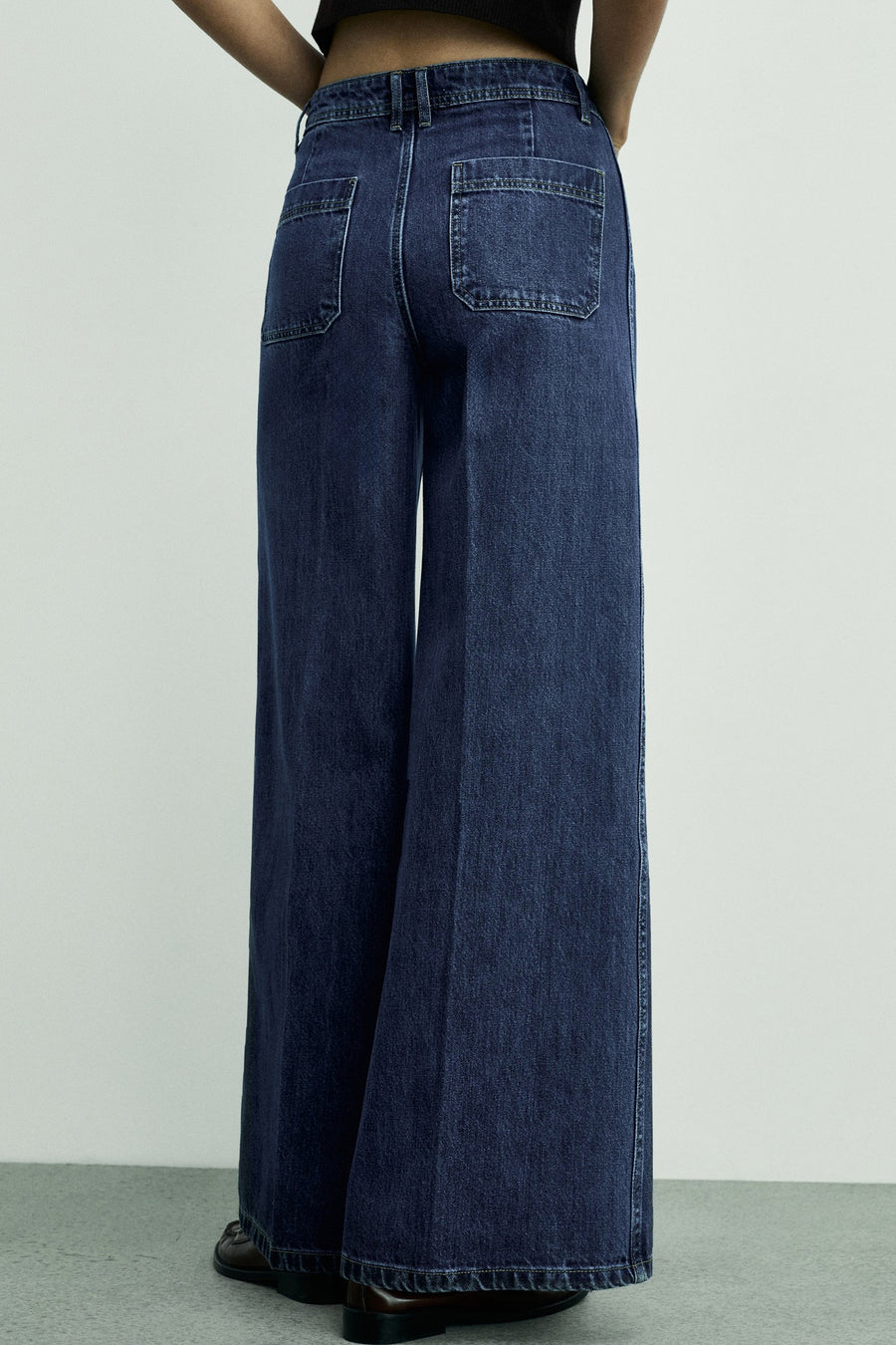 Jeans wide Dark blue denim - Mango