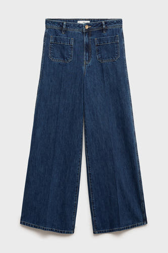 Jeans wide Dark blue denim - Mango