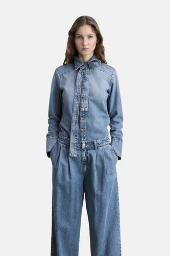 Jeans wide Light blue denim - Mango