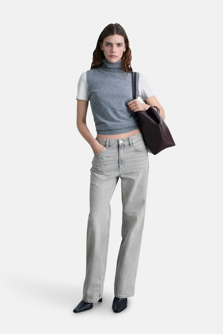 Jeans straight Mid grey denim - Mango