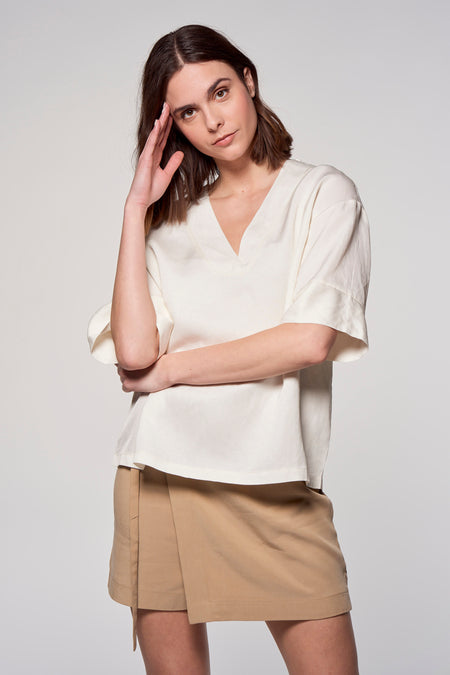 Blouse (korte mouwen) Ecru - Astrid Black Label