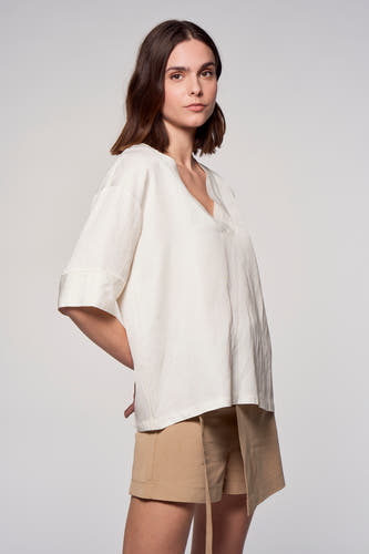 Blouse (korte mouwen) Ecru - Astrid Black Label