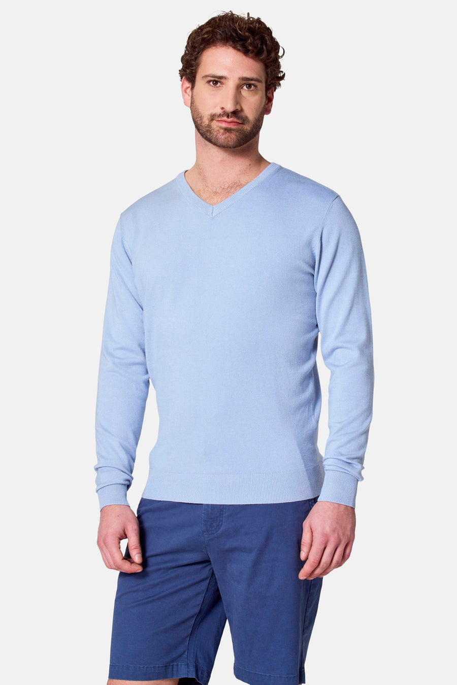 Pull met V-hals - Lichtblauw