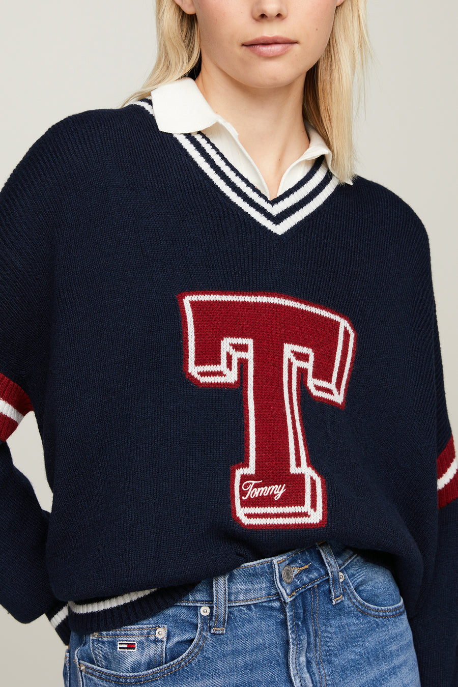 Trui met V-hals Blauw - TOMMY JEANS