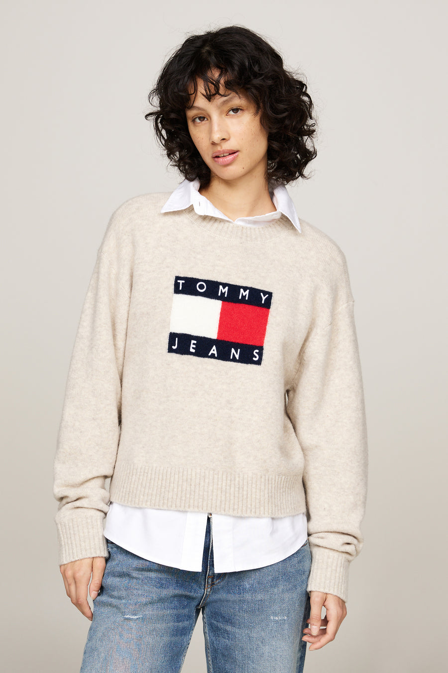 Trui met ronde hals Beige - TOMMY JEANS