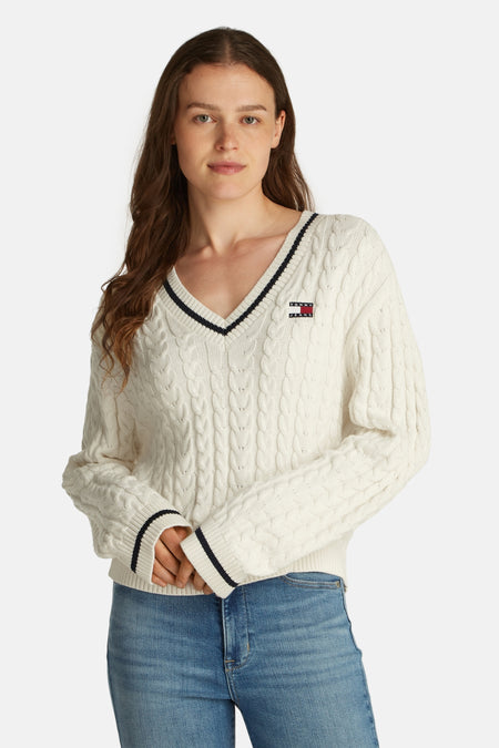 Trui met V-hals Wit - TOMMY JEANS